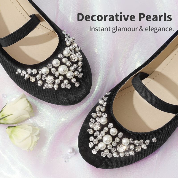 Girl's Mary Jane Pearl Ballerina Flats - BLACK SUEDE - 3